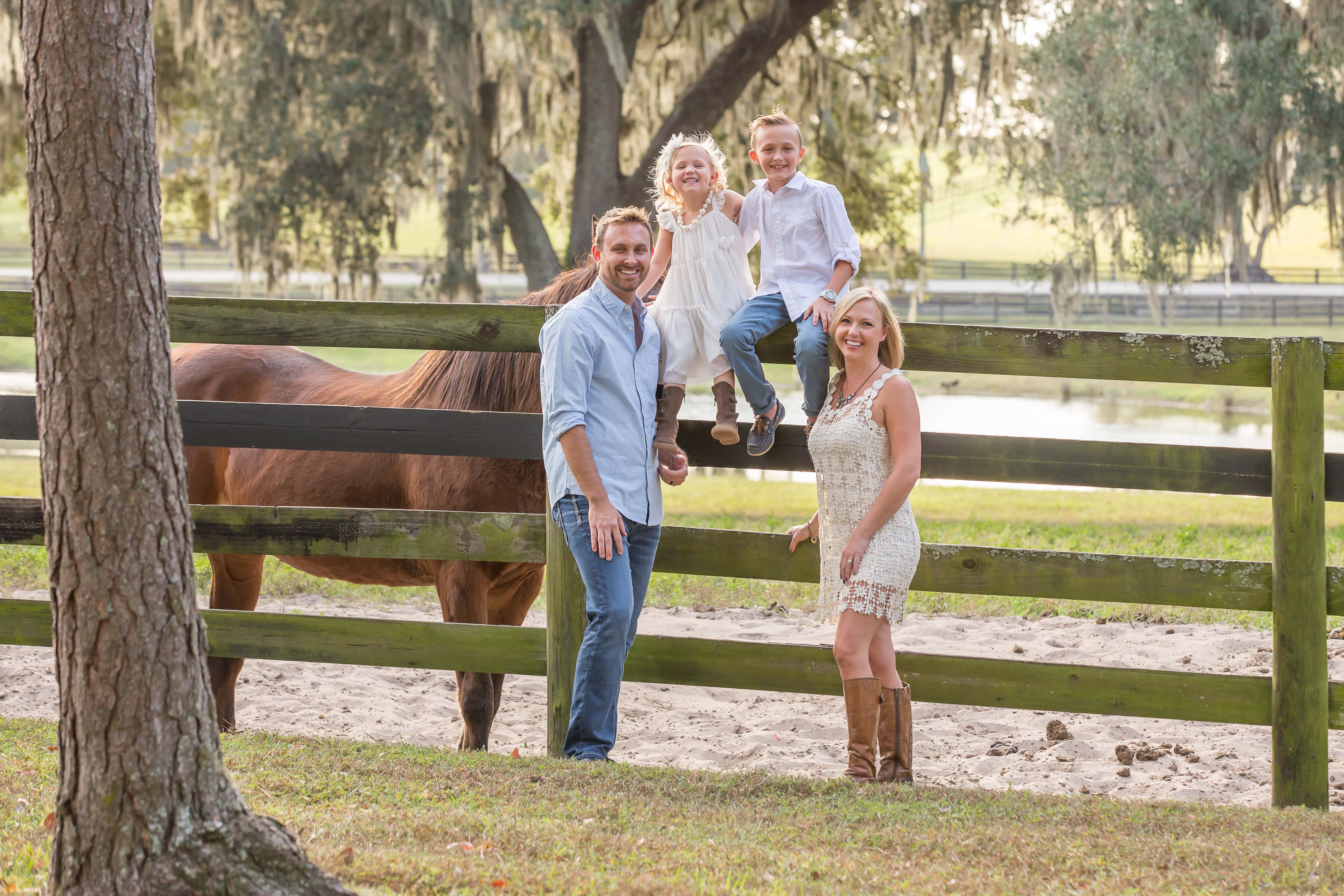 family photo at beautiful ocala horse farm
